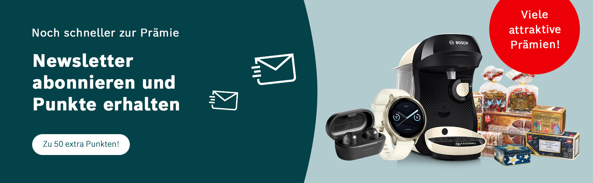 Newsletter Aktion Banner - Zum Newsletter anmelden und 50 extra Punkte sichern